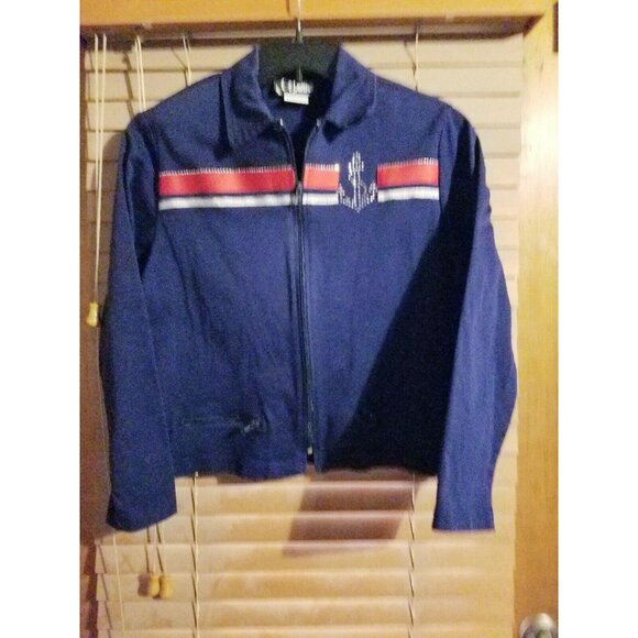 Vintage Gepetto Sailor Nautical Anchor Jacket Navy Blue Bling Red Zip Up S Small - Picture 1 of 6